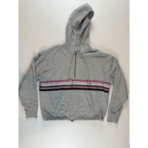 Spiritual Gangster Womens Gray Quarter Zip Glitter Stripe Hoodie  Small